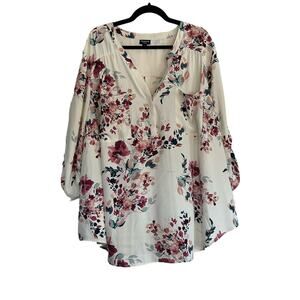 Torrid Harper Georgette Pullover 3/4 Sleeve Blouse White Floral Size 5
